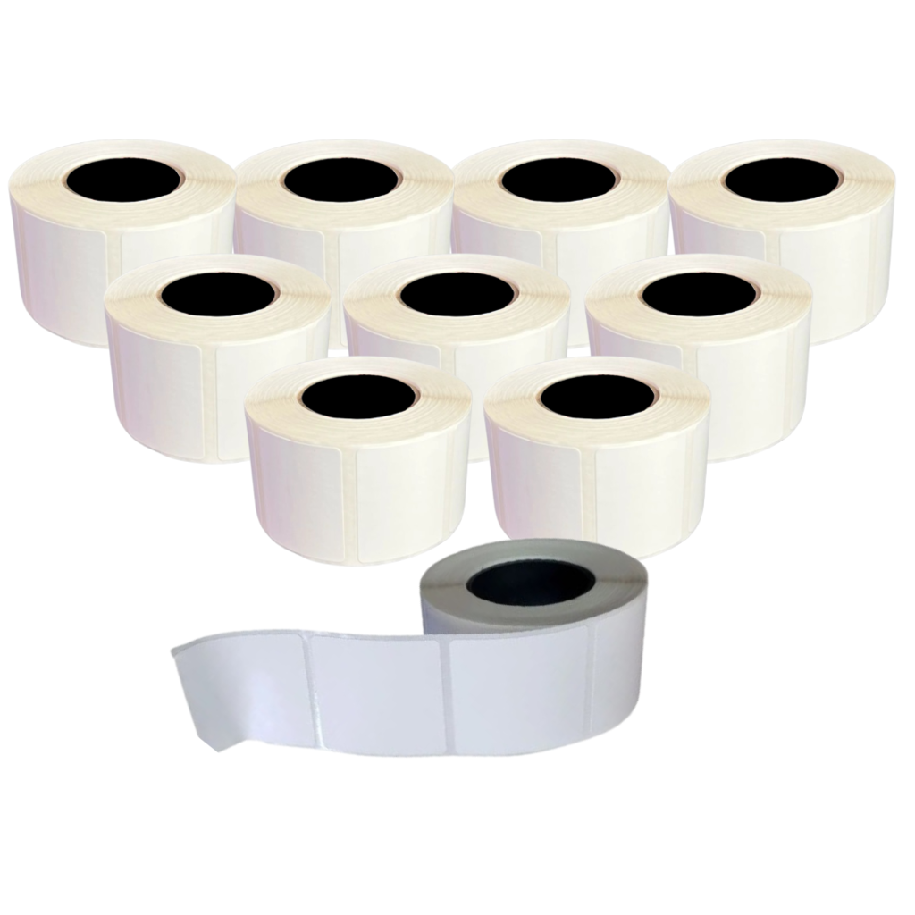 10rl-272c067b04d7fb2bbd17345010734771-1024-1024 Kit com 10 Rolos de Etiqueta Adesiva para Balança Papel Couchê Térmico 40x40 - Imagem 1
