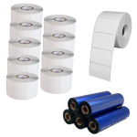 Kit com 10 Rolos de Etiqueta Adesiva BOPP Fosco 50x30 + 5 Ribbons Resina